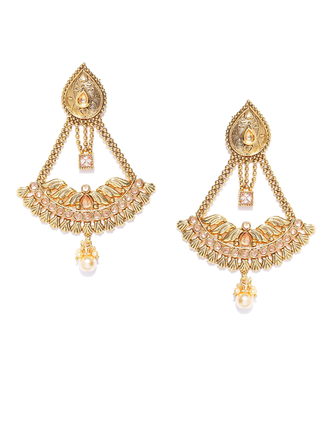 YouBella Gold-Toned Crescent Shaped Drop Earrings
